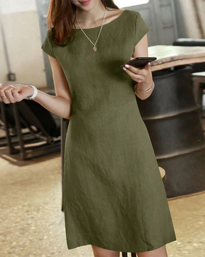 Modefest- Einfarbiges Kleid aus Baumwolle und Leinen Armee grün