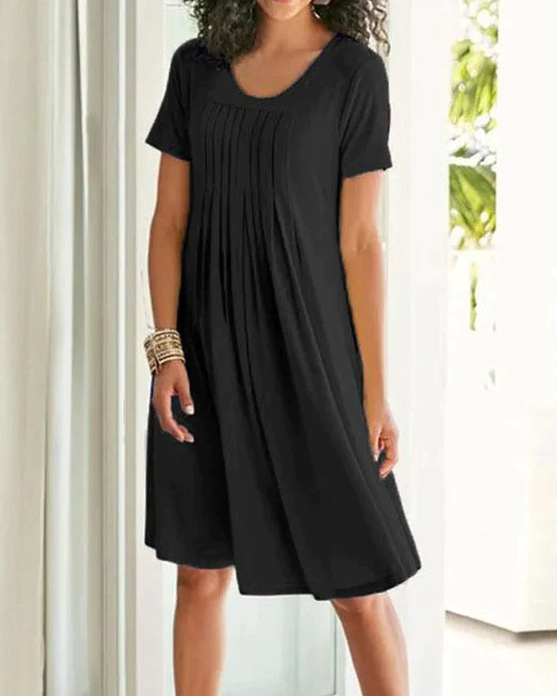 Modefest- Einfarbiges Kleid mit kurzen Ärmeln Schwarz
