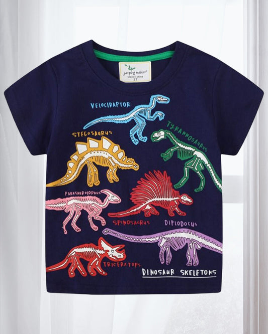 Modefest- Leuchtendes Kinder-T-Shirt mit Dinosaurier-Aufdruck Marineblau