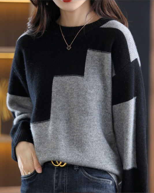 Modefest- Pullover mit langen Ärmeln in lässiger Kontrastfarbe Grau