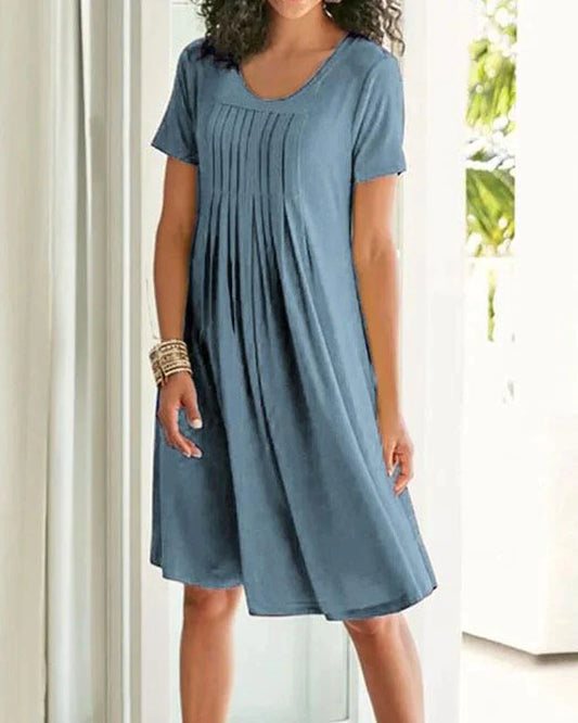 Modefest- Einfarbiges Kleid mit kurzen Ärmeln Blau