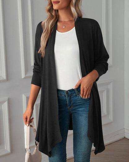 Modefest- Langarm-cardigan in einfarbiger farbe Schwarz