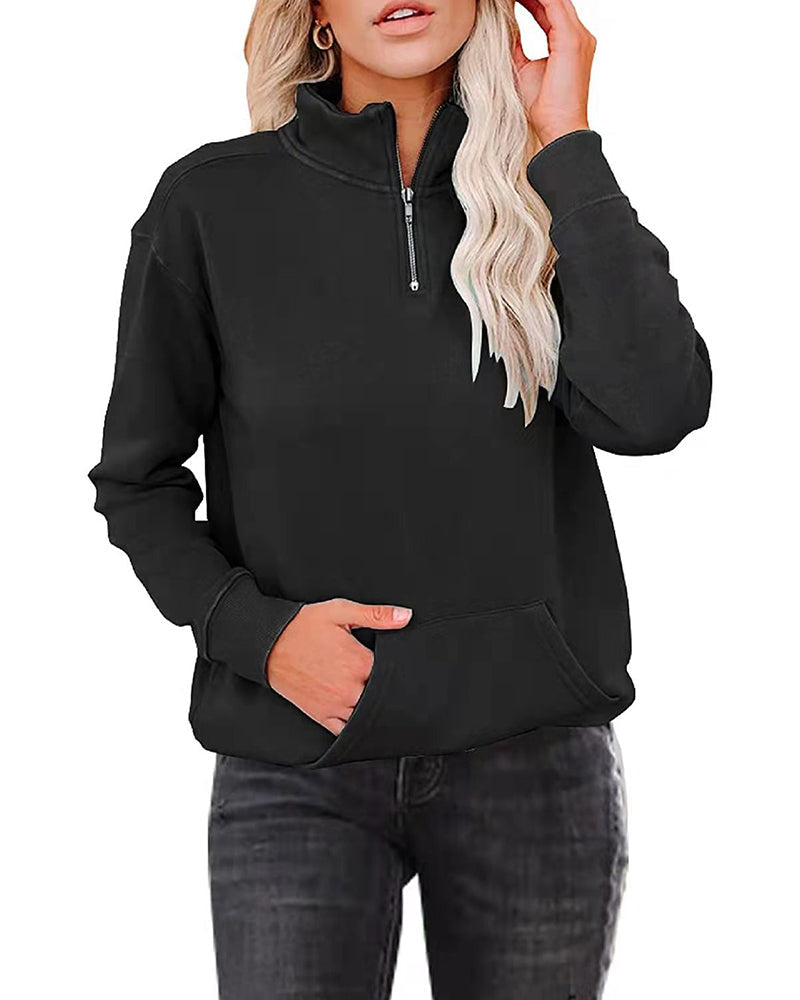 Modefest- Einfarbiges Sweatshirt mit Stehkragen Schwarz