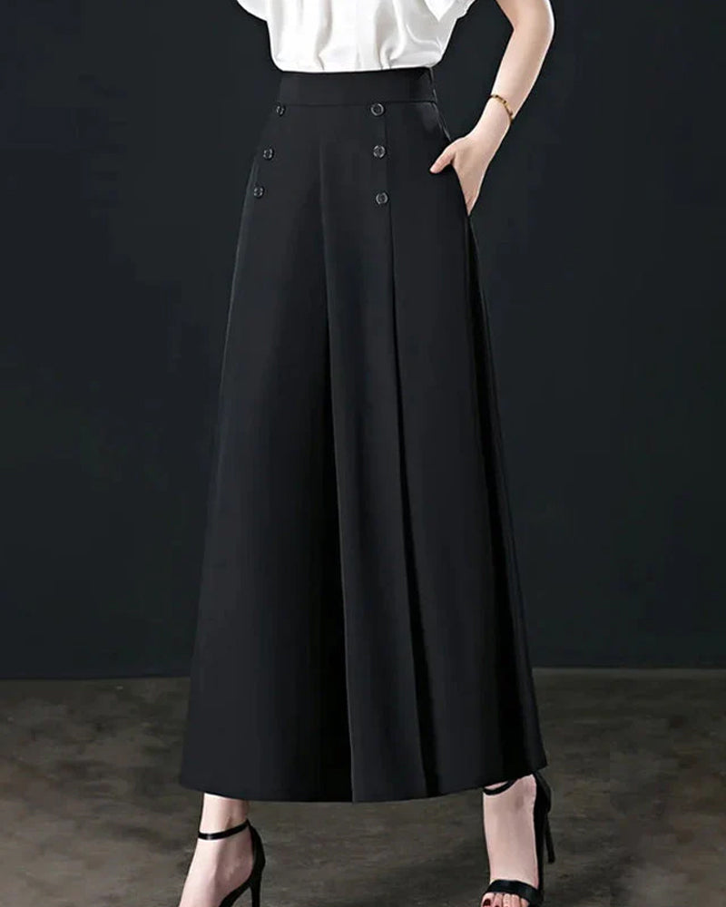 Modefest- Stylische Plissierte Hose Mit Weitem Bein Schwarz