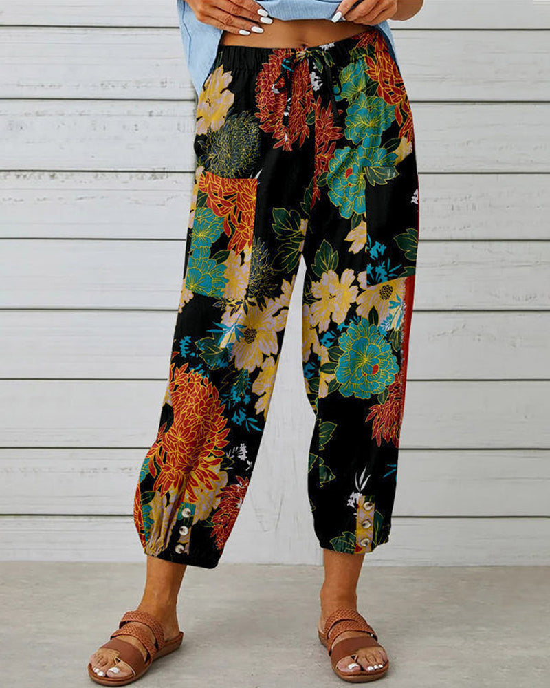 Modefest- Hose mit Vintage-Print Schwarz