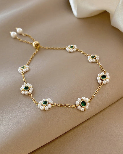Modefest- Perlenarmband aus Metallkette Perlen-Blumen-Armband