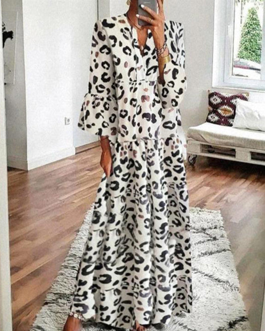 Modefest- Lockeres Kleid mit Leopardenmuster Weiß