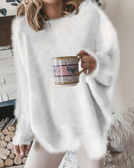 Modefest- Lockerer eleganter Pullover mit Fledermausärmeln Weiß