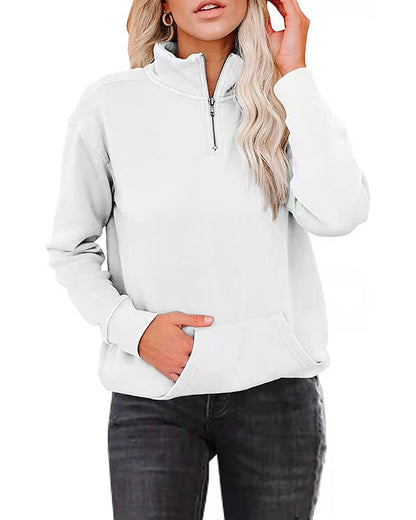 Modefest- Einfarbiges Sweatshirt mit Stehkragen Weiß