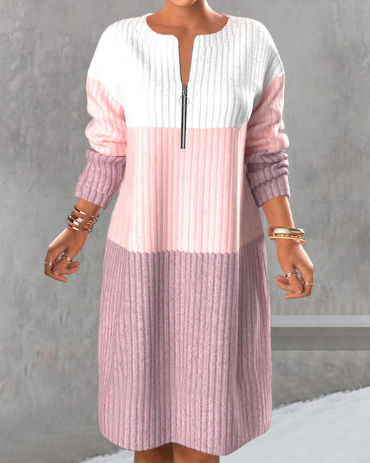 Modefest- Kleid mit farbblock-reißverschluss Rosa