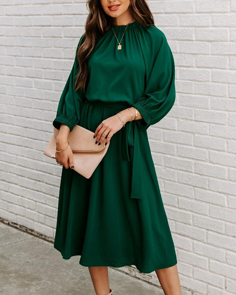 Modefest- Elegantes einfarbiges Kleid mit Rundhalsausschnitt Grün