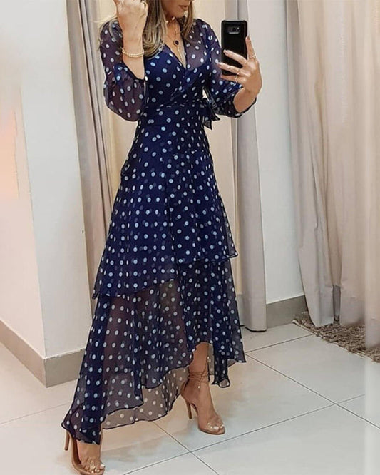 Modefest- Langärmliges Kleid mit Punktedruck Blau