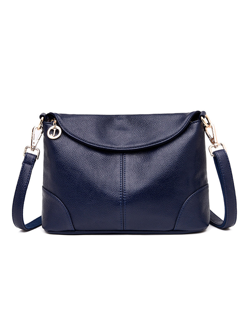 Modefest- Schlichte quadratische Tasche aus weichem Leder Marineblau