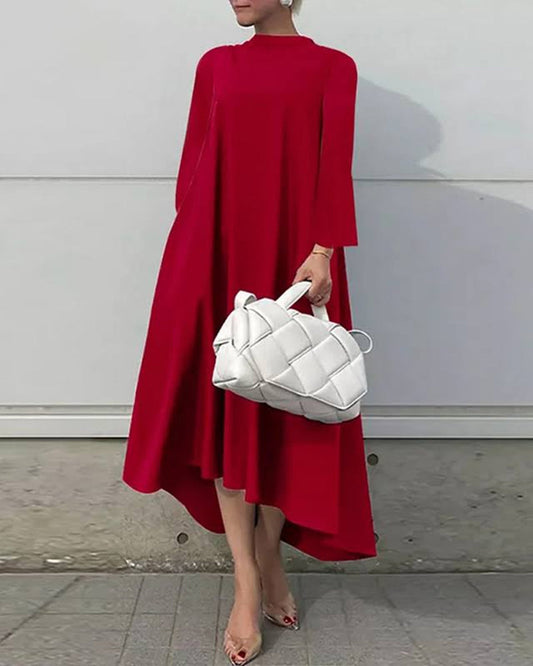 Modefest- Stilvolles asymmetrisches Kleid mit ausgestellten Ärmeln Rot