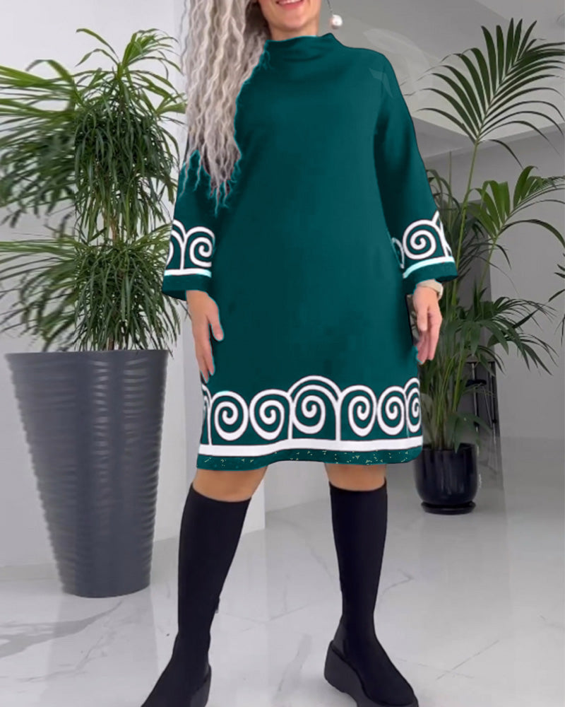 Modefest- Kleid mit Wellenmuster und langen Ärmeln Grün
