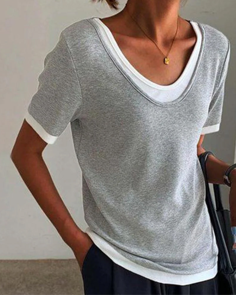 Modefest- Lässige einfarbige T-Shirts Grau