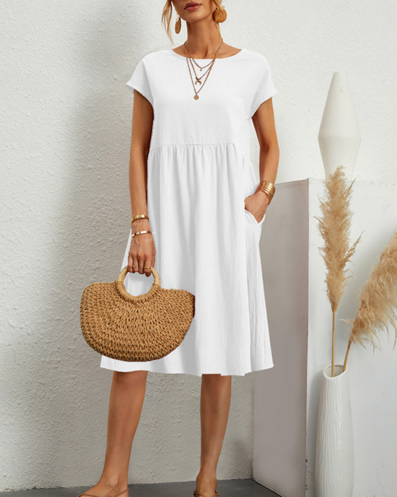 Modefest- Lockeres Kleid mit Rundhalsausschnitt Weiß