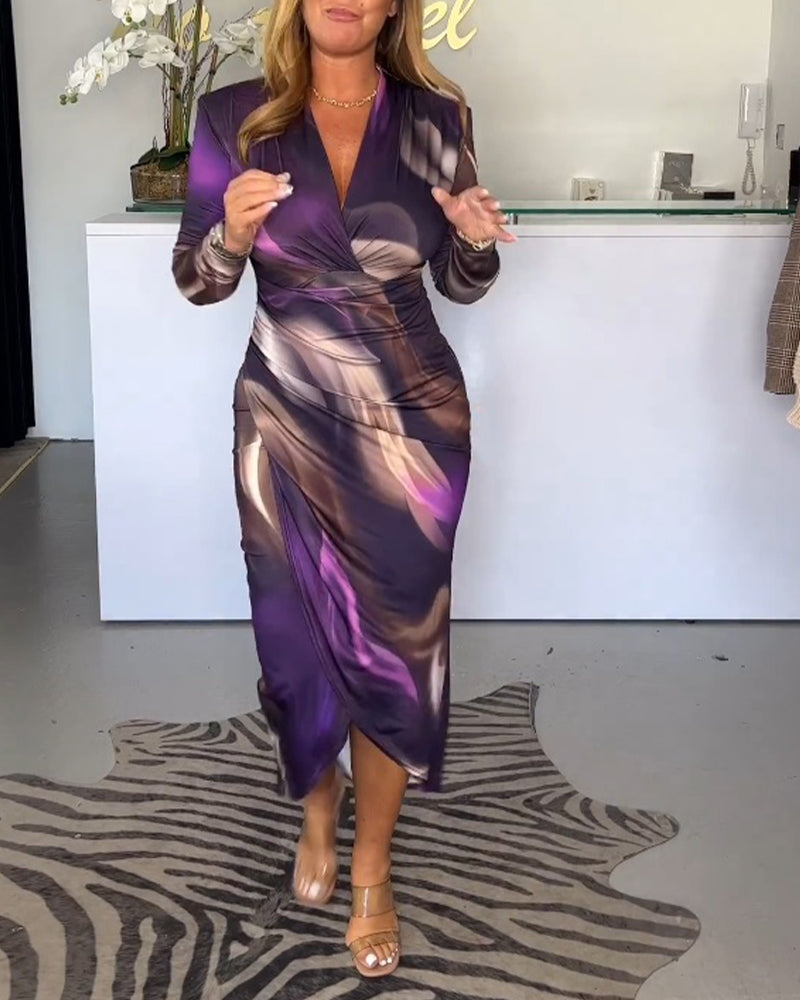 Modefest- Kleid mit V -Nacken und Schlitz Violett