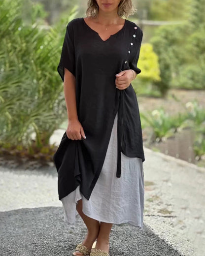 Modefest- Lässiges asymmetrisches Kleid mit kurzen Ärmeln Schwarz