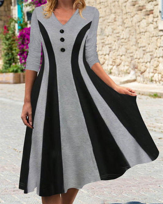 Modefest- Knielanges Kleid mit V-Ausschnitt und Knopfleiste Grau