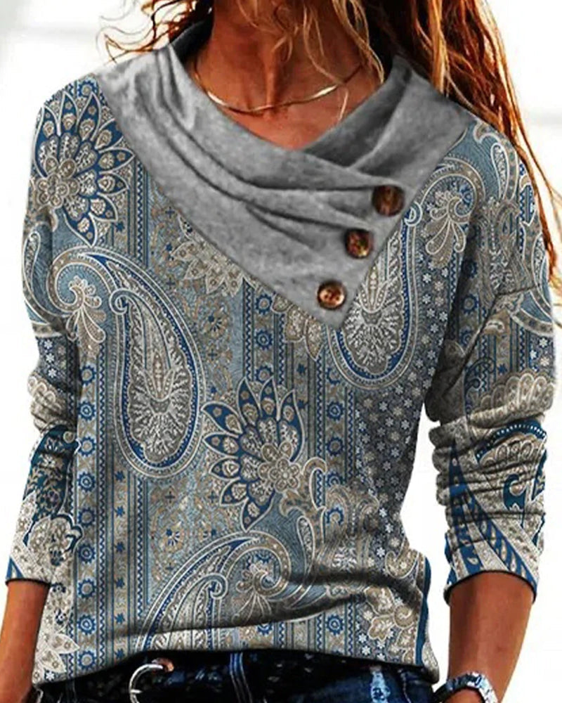 Modefest- Paisley Langarm Top Grau