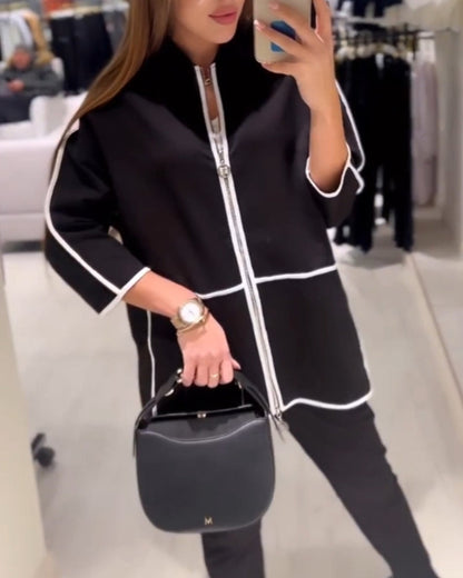 Modefest- Mantel mit Reißverschluss in Kontrastfarbe Schwarz