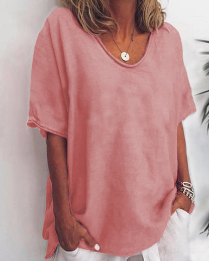 Modefest- Lockeres Rundhals-T-Shirt in einfarbiger Ausführung Rosa