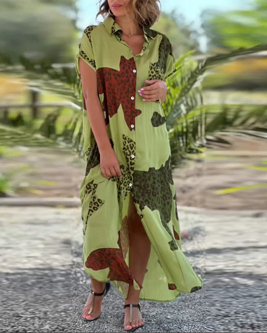 Modefest- Kurzärmliges Kleid mit Leopardenmuster Grön