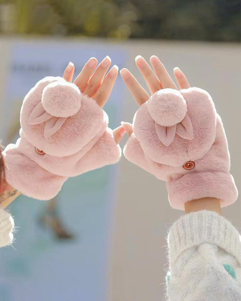 Modefest- Niedliche Plüschhandschuhe Mit Hasenohren Rosa