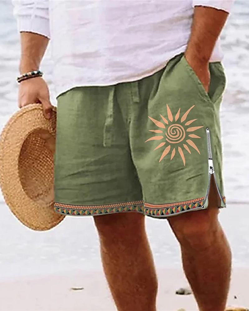 Modefest- Grüne Herrenshorts mit Sonnenaufdruck