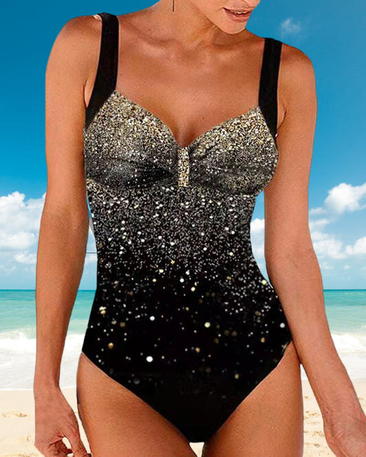Modefest- Einteiliger Badeanzug mit Trägern und Farbverlauf Schwarz
