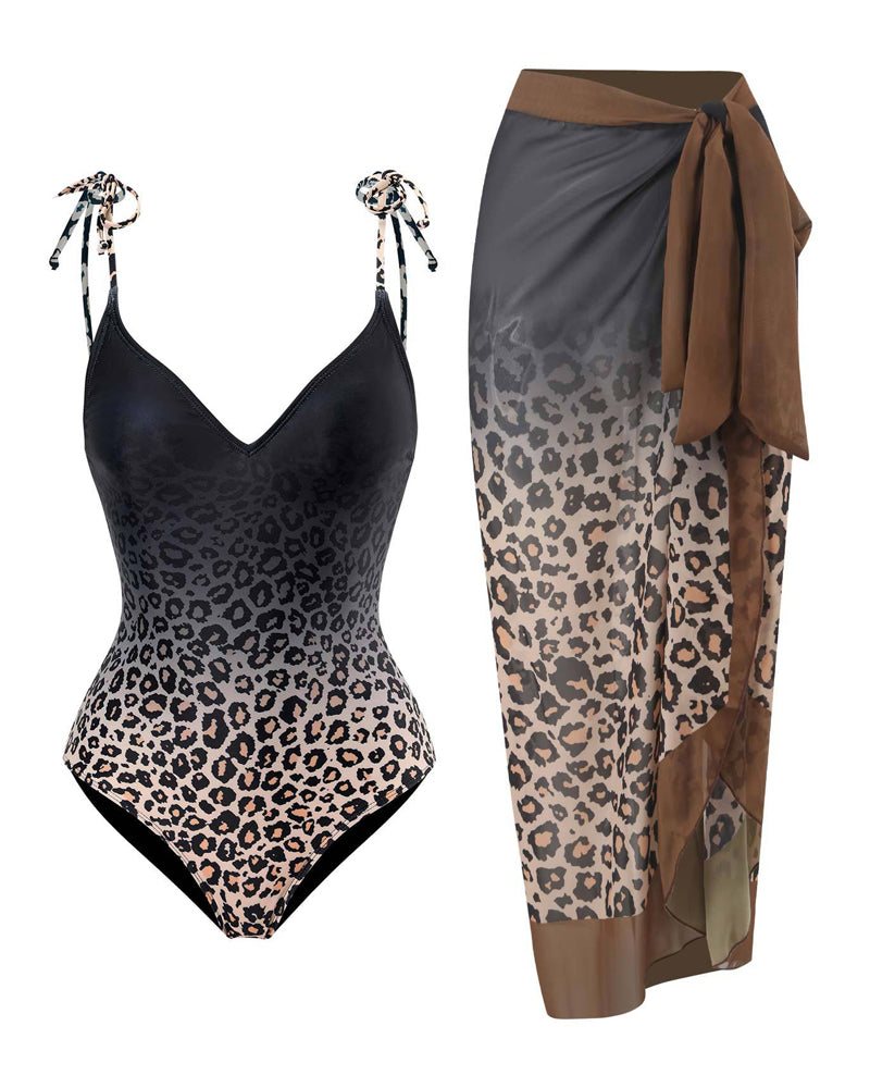 Modefest- Einteiliger Badeanzug mit Leopardenmuster und Bedeckung