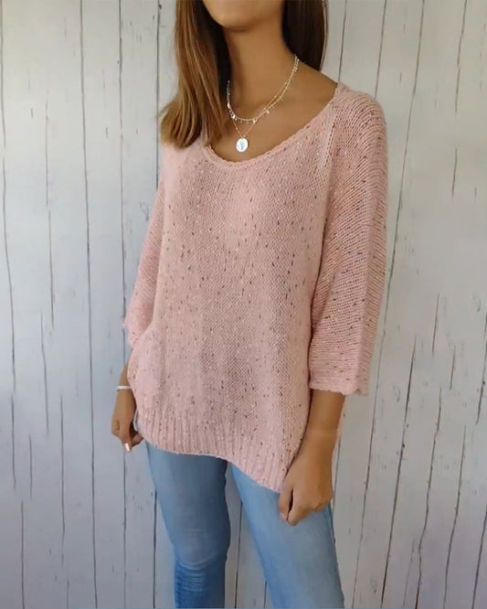 Modefest- Lässiger Pullover mit 3/4-Ärmeln Rosa