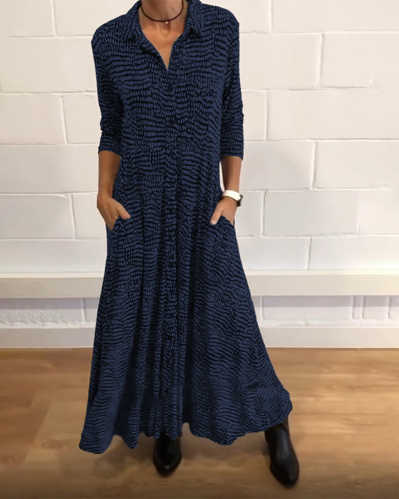 Modefest- Bedrucktes Kleid mit Reverstaschen Blau