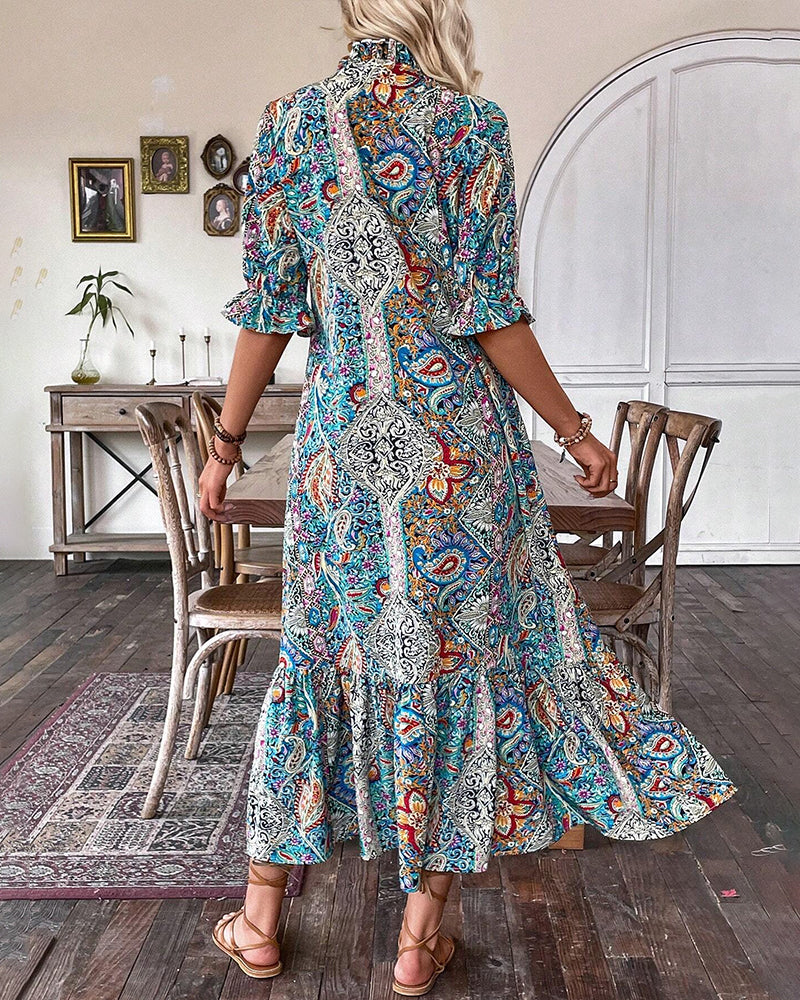 Modefest- Elegantes Kleid mit halben Ärmeln und Paisley-Print