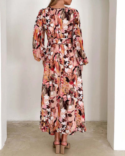 Elegant floral print dress with lantern sleeves