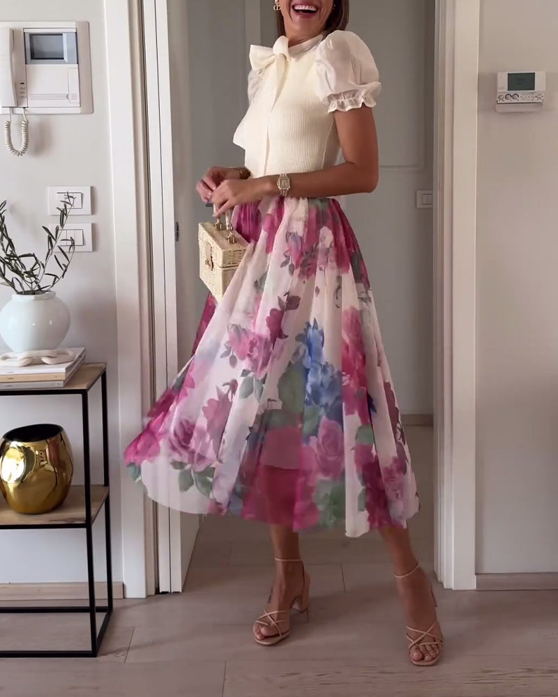 Elegante falda plisada con estampado floral de colores