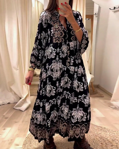 Robe vintage ample avec imprimé et plis