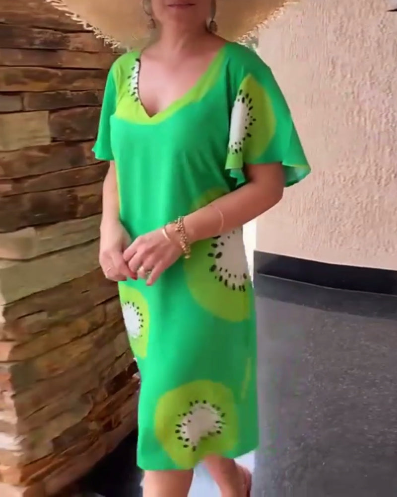 Modefest- Freizeitkleid mit kiwi-print