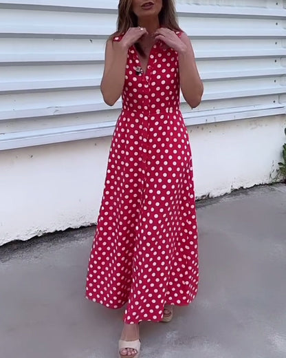 Modefest- Ärmelloses Kleid mit Revers und Punkten
