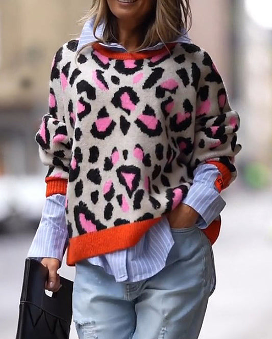 Modefest- Langarm-Pullover mit Leopardenmuster Leopard