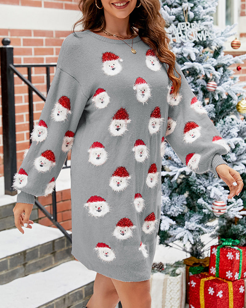 Modefest- Lässiges Pulloverkleid mit Weihnachtsmann-Print