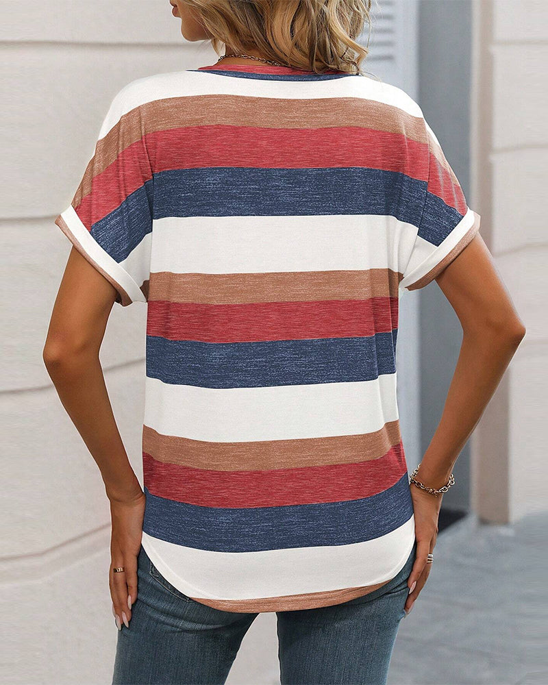 Modefest- T-Shirt mit V-Ausschnitt und kurzen Ärmeln und Farbblockierung