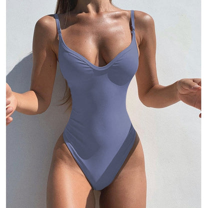 Modefest- Sexy Solid One Piece Badeanzug Damen Bademode Bodysuit Badeanzug