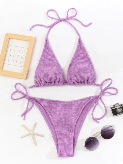 Modefest- Sexy Bikini-Frauen-Badeanzug-weibliches festes Badebekleidungs-Mikro-Bikini-Set Violett