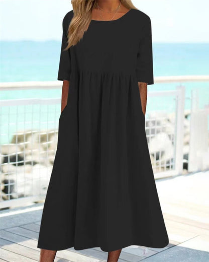 Modefest- Einfarbiges Kleid aus Baumwollleinen Schwarz