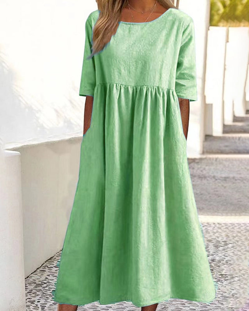 Modefest- Einfarbiges Kleid aus Baumwollleinen Grün