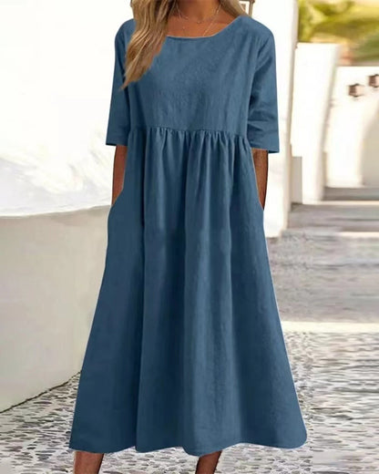 Modefest- Einfarbiges Kleid aus Baumwollleinen Marineblau