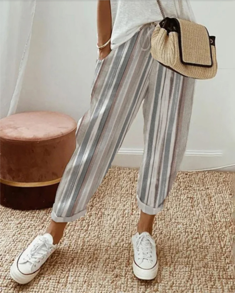 Modefest- Lässige Hose mit Streifenprint Khaki