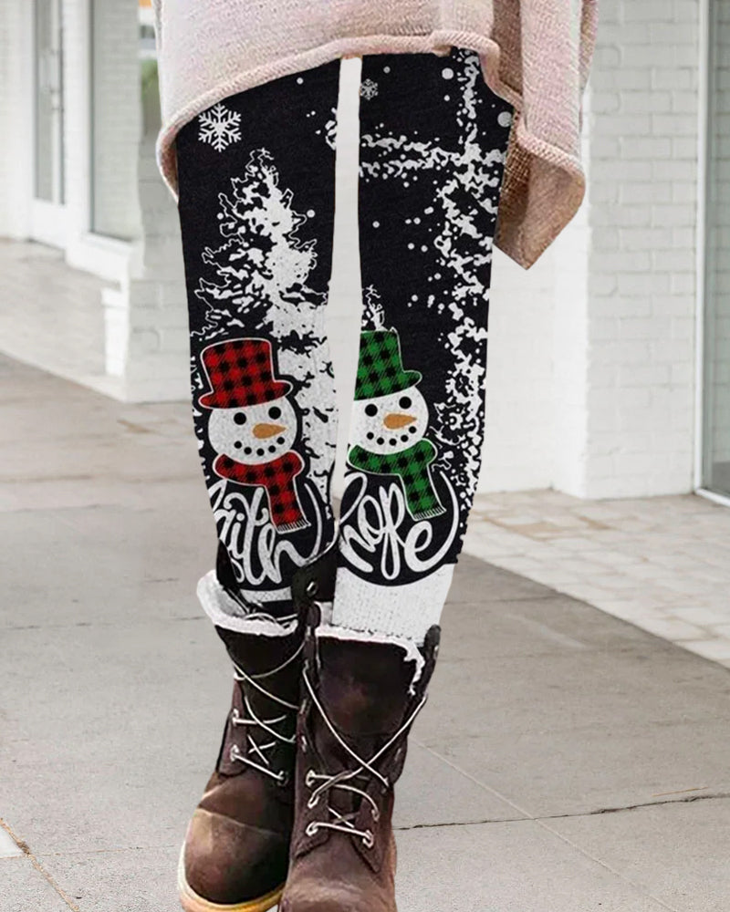 Modefest- Leggings mit weihnachtlichem Schneemann-Print